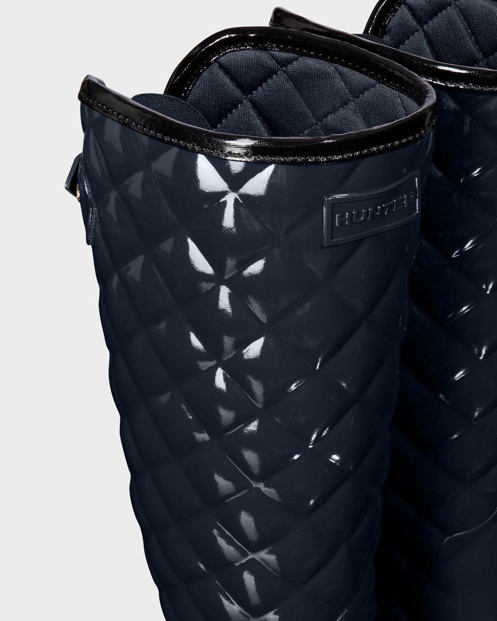 Womens Tall Rain Boots - Hunter Refined Adjustable Quilted Gloss (76FQRSXAV) - Navy